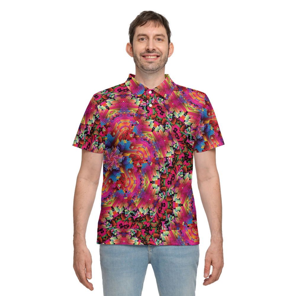 Abstract Color Explosion Men’s Classic Fit Short-Sleeve Polo Shirt - Swagger Art Store |