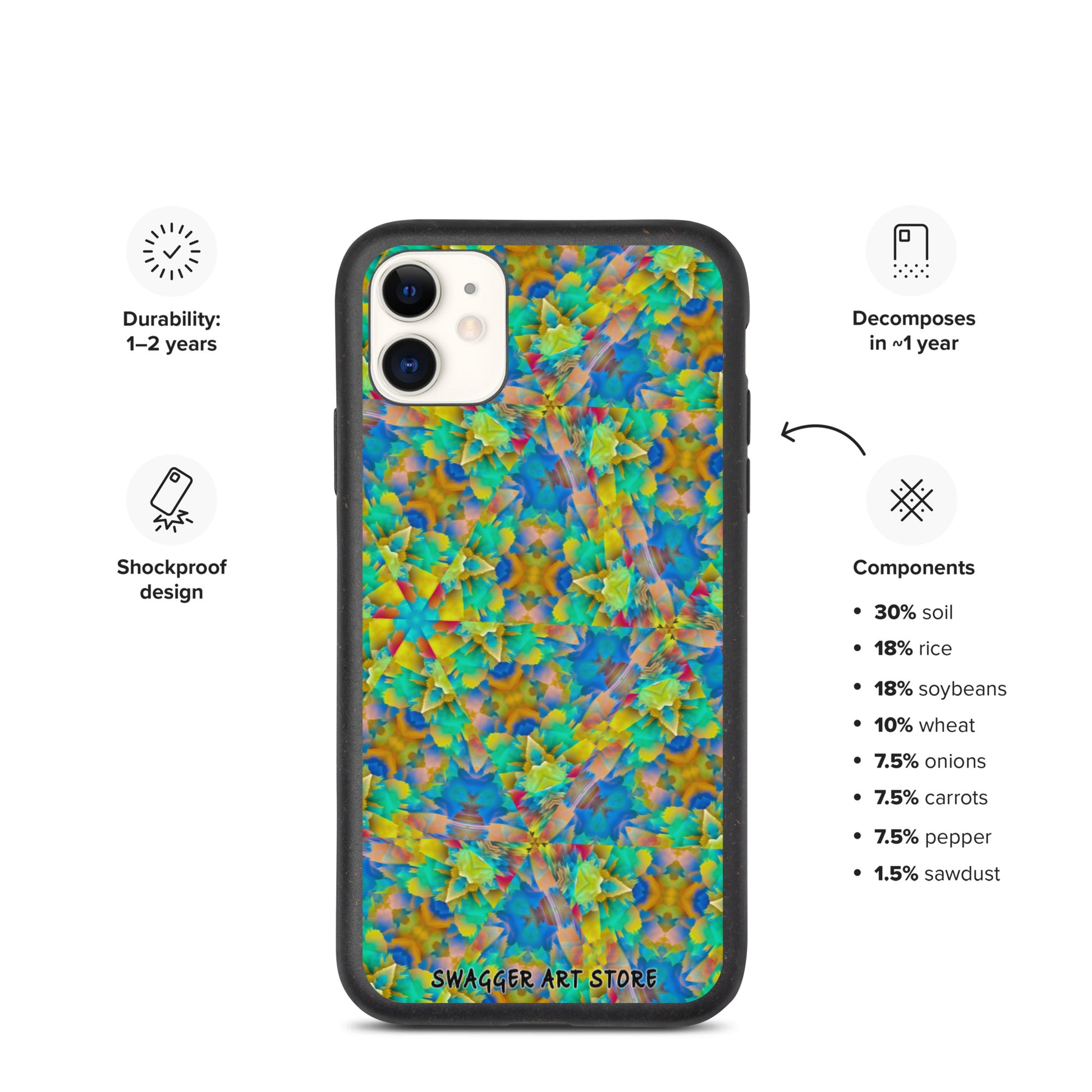 Colorful Chaos Shock-Proof Biodegradable phone case - Swagger Art Store | iPhone 11