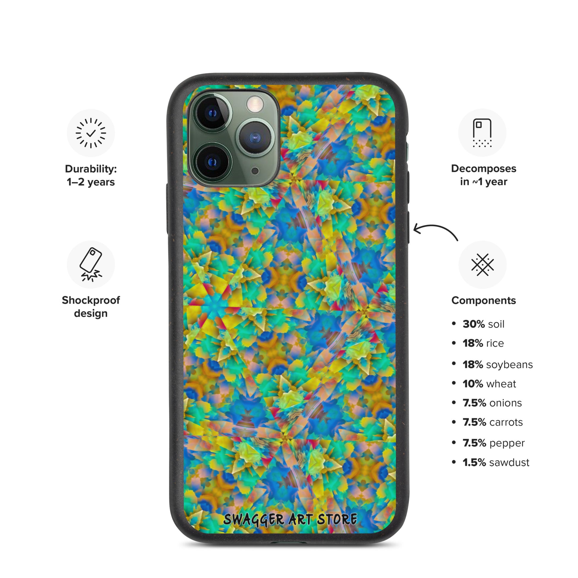 Colorful Chaos Shock-Proof Biodegradable phone case - Swagger Art Store | iPhone 11 Pro