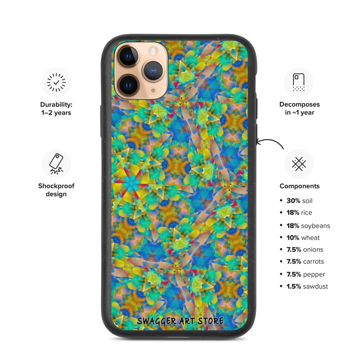 Colorful Chaos Shock-Proof Biodegradable phone case - Swagger Art Store | iPhone 11 Pro Max