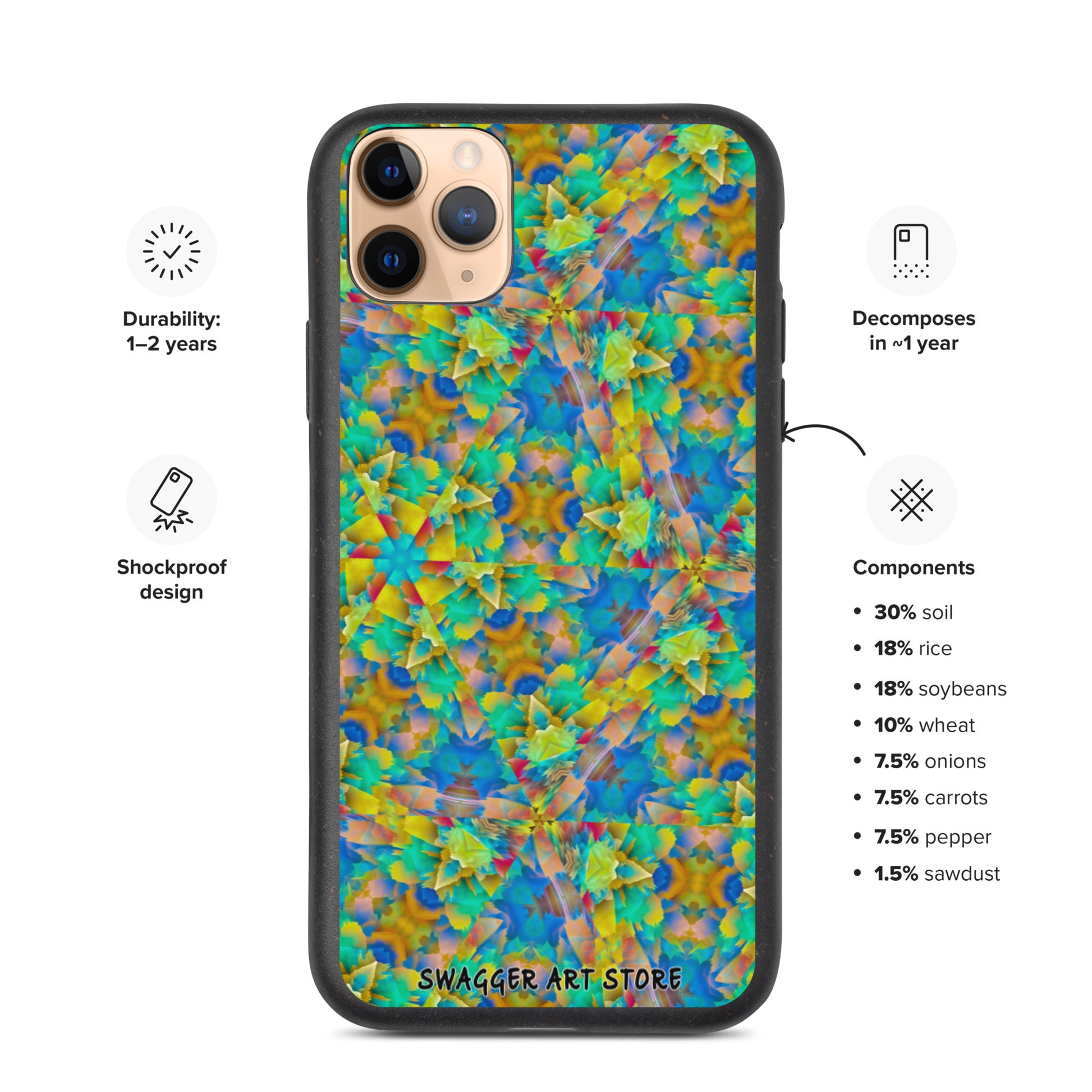 Colorful Chaos Shock-Proof Biodegradable phone case - Swagger Art Store | iPhone 11 Pro Max