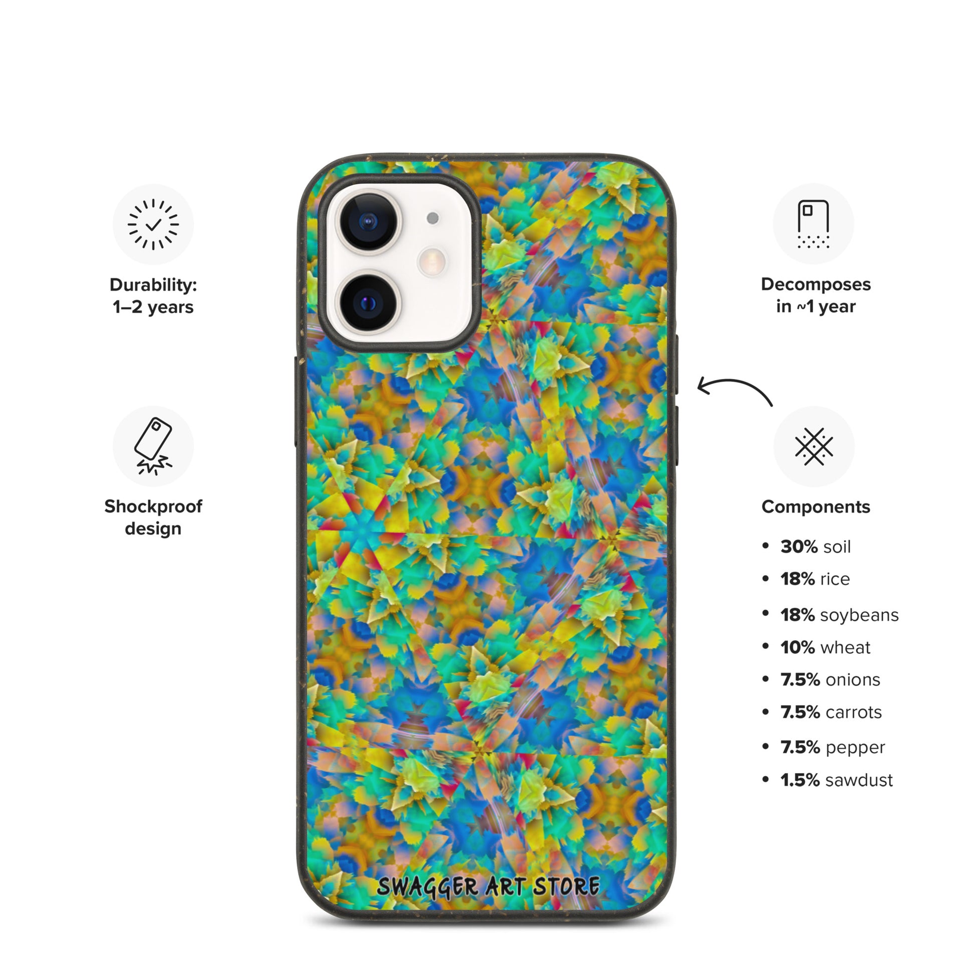 Colorful Chaos Shock-Proof Biodegradable phone case - Swagger Art Store | iPhone 12