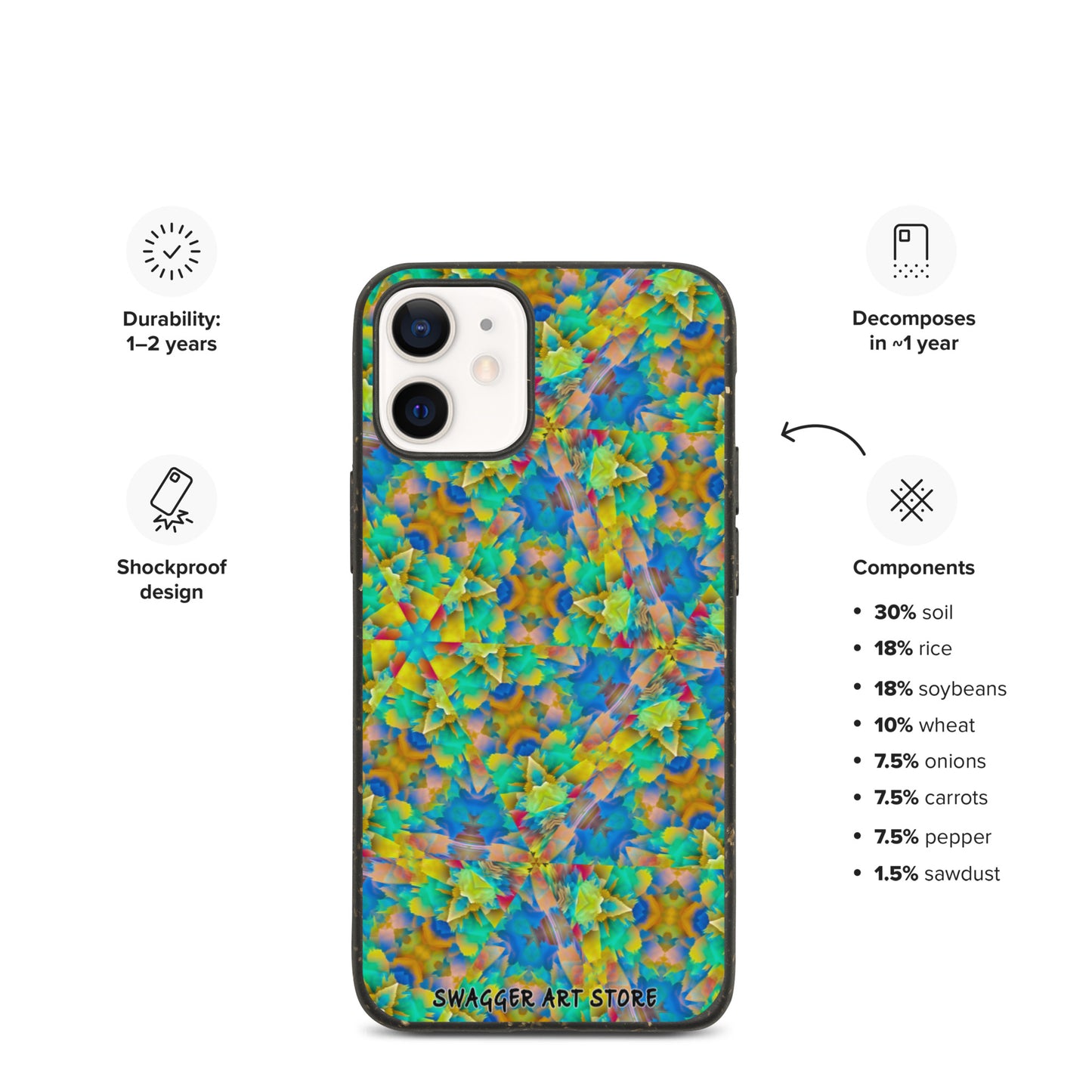 Colorful Chaos Shock-Proof Biodegradable phone case - Swagger Art Store | iPhone 12 mini