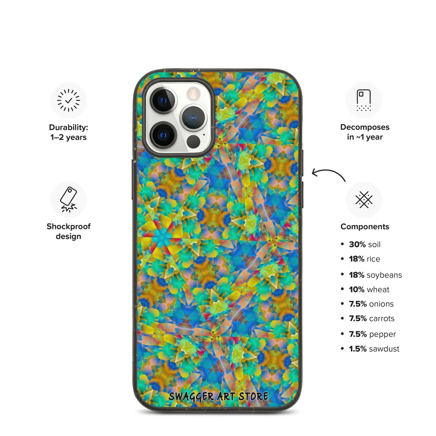 Colorful Chaos Shock-Proof Biodegradable phone case - Swagger Art Store | iPhone 12 Pro