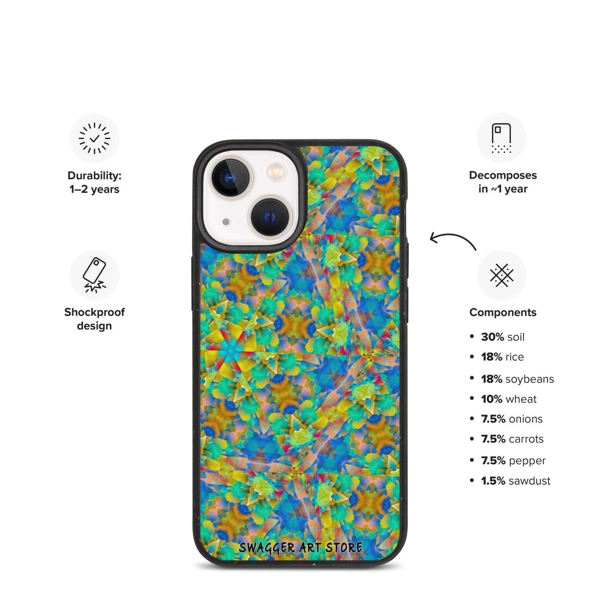 Colorful Chaos Shock-Proof Biodegradable phone case - Swagger Art Store | iPhone 13 mini