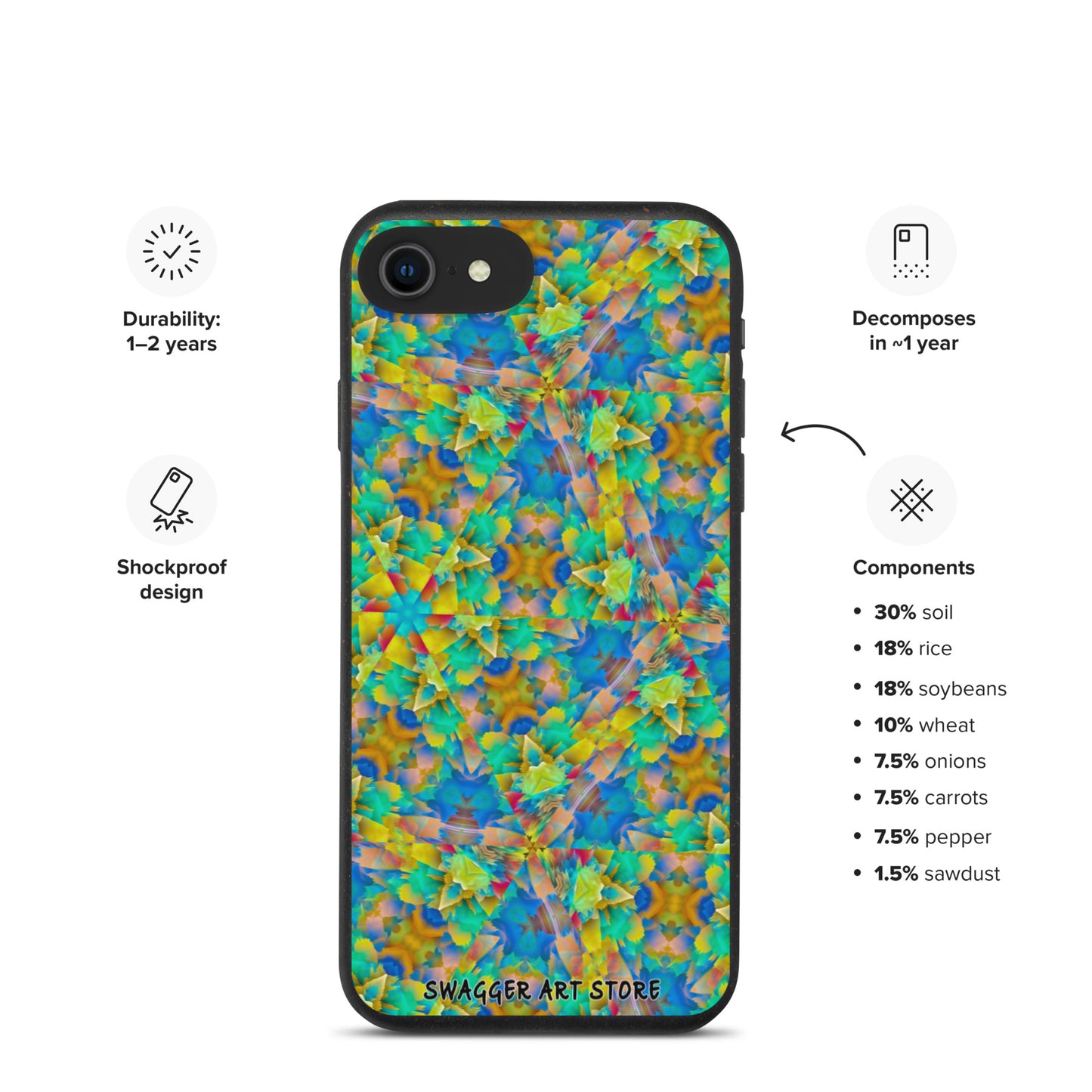 Colorful Chaos Shock-Proof Biodegradable phone case - Swagger Art Store | iPhone 7/8/SE