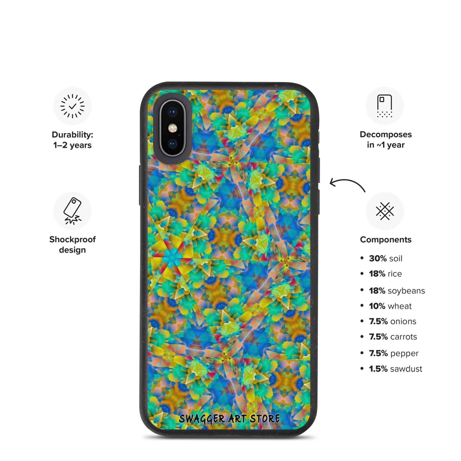 Colorful Chaos Shock-Proof Biodegradable phone case - Swagger Art Store | iPhone X/XS