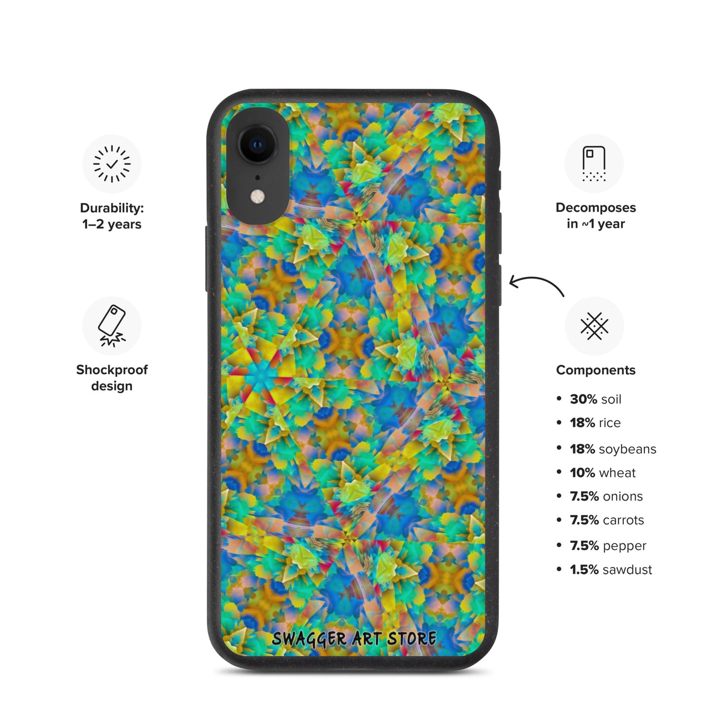 Colorful Chaos Shock-Proof Biodegradable phone case - Swagger Art Store | iPhone XR