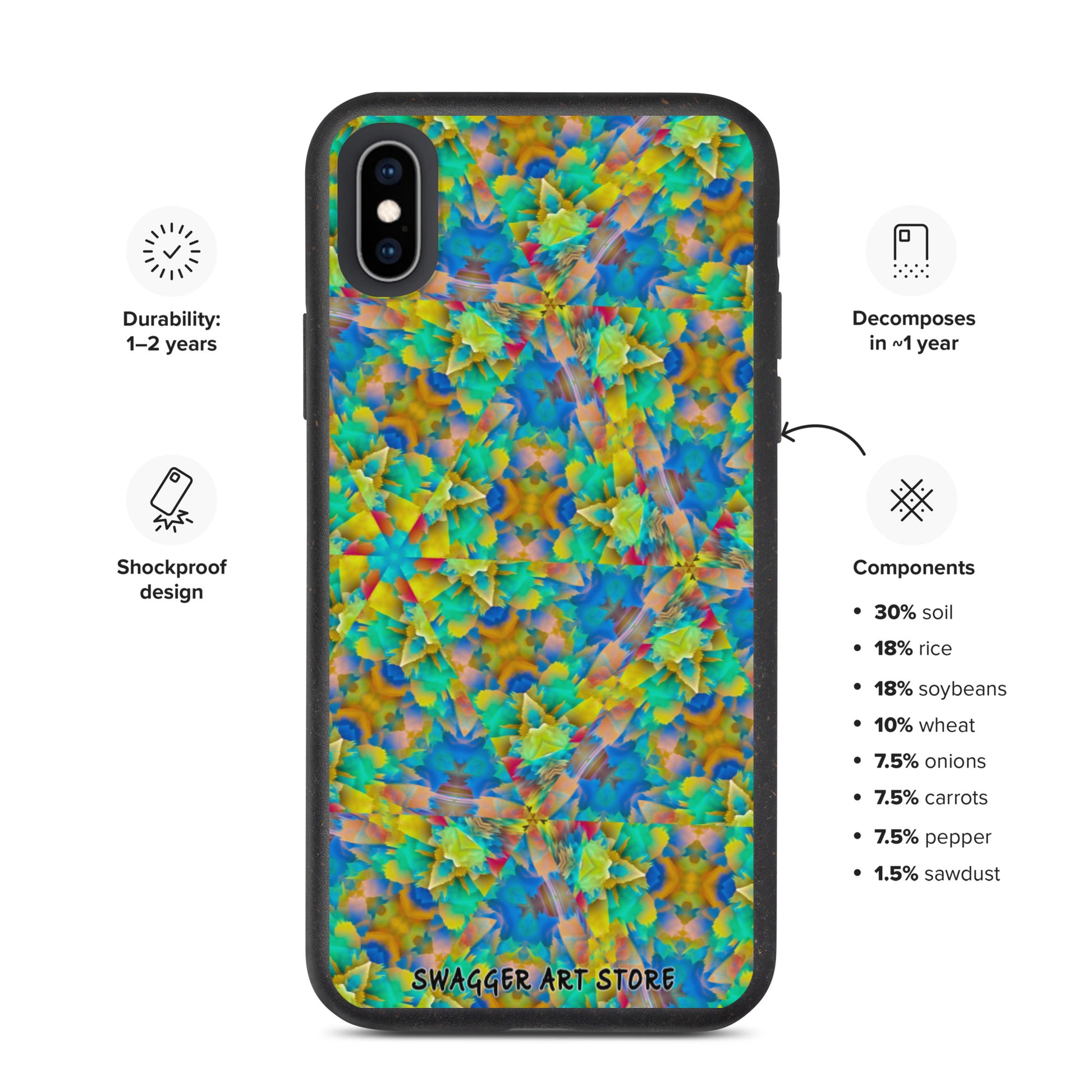 Colorful Chaos Shock-Proof Biodegradable phone case - Swagger Art Store | iPhone XS Max